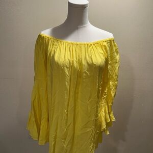 Elan Yellow Bell Sleeve Ruffled Blouse